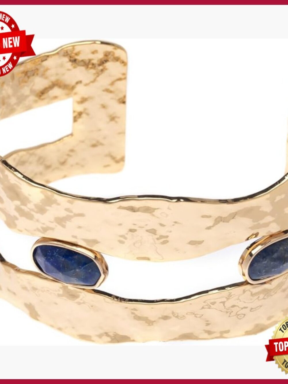 Hammered Gold Tone Brass Cuff Bracelet- Fits 7" Wrist